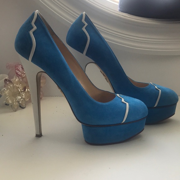 Charlotte Olympia blue + white pumps - Picture 3 of 3
